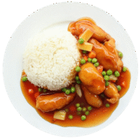 Knusprigem Reis mit Hühnerfleisch