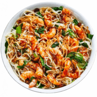 Gebratenen Nudeln mit Lachs