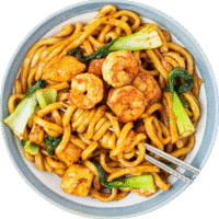 Gebratenen Udon mit Garnelen